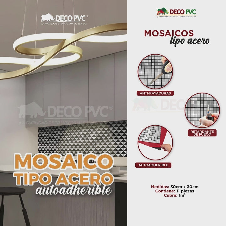 Mosaico Autoadherible Tipo Acero - DECOFILM® / 11pzas / 30*30cm